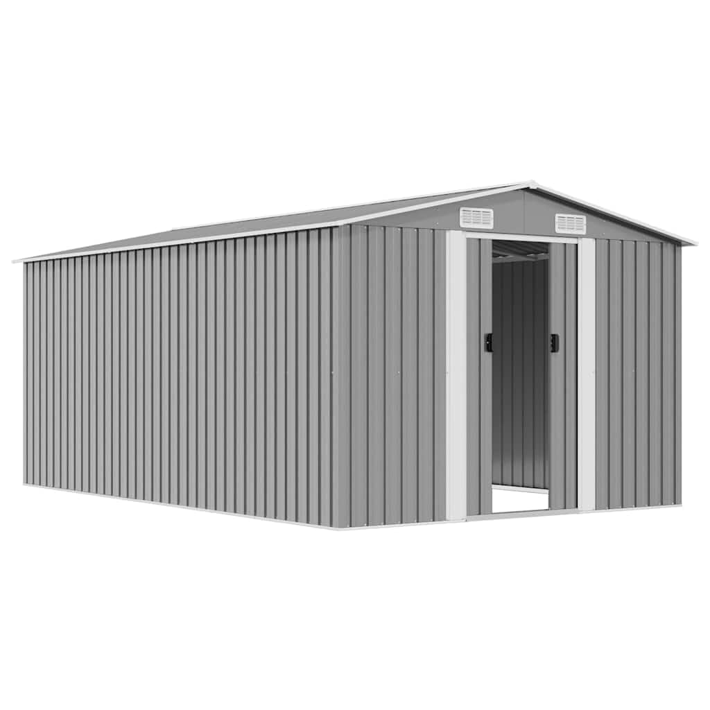 Gerätehaus 257x392x181 cm Metall Grau Metall Gerätehaus Verschiedene Größen Geräteschuppen Garten Schuppen Gartenhaus mit Luftschlitzen & Schiebetür, für Rasenmäher Fahrräder Gartengeräte