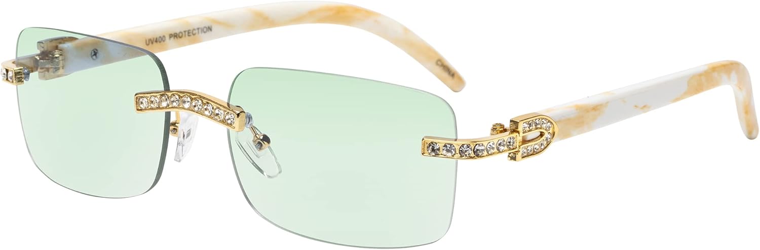 Retro Vintage Style Rimless Clear Lens Sunglasses for Women & Men Luxury Glasses Fashion Crystal Wood Eyewear Shades