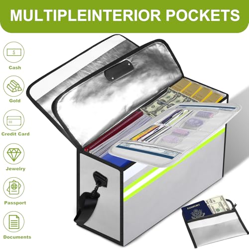 Caja de documentos ignífuga con cremallera impermeable y tira reflectante 6