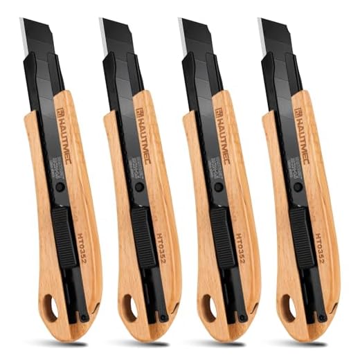 HAUTMEC 18mm Utility Knife Heavy Duty Box Cutter with Autolock & Snap Off Blade Retractable Knife SK2H Blade Replaceable Blade Knife for Construction DIY Work Knife Pocket Knife Wood Handle HT0352-4PC