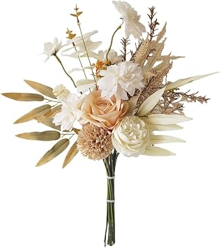 Fall Artificial Fake Flowers Plants Silk Flower Table Arrangements Wedding Bouquets Decorations Plastic Floral Table Centerpieces for Home Kitchen Garden Party Decor Brown-A1