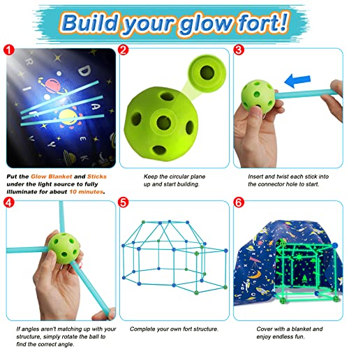 image for pomasy 160PCS Kids Fort Building Kit Glow in the Dark Build a Fort wit