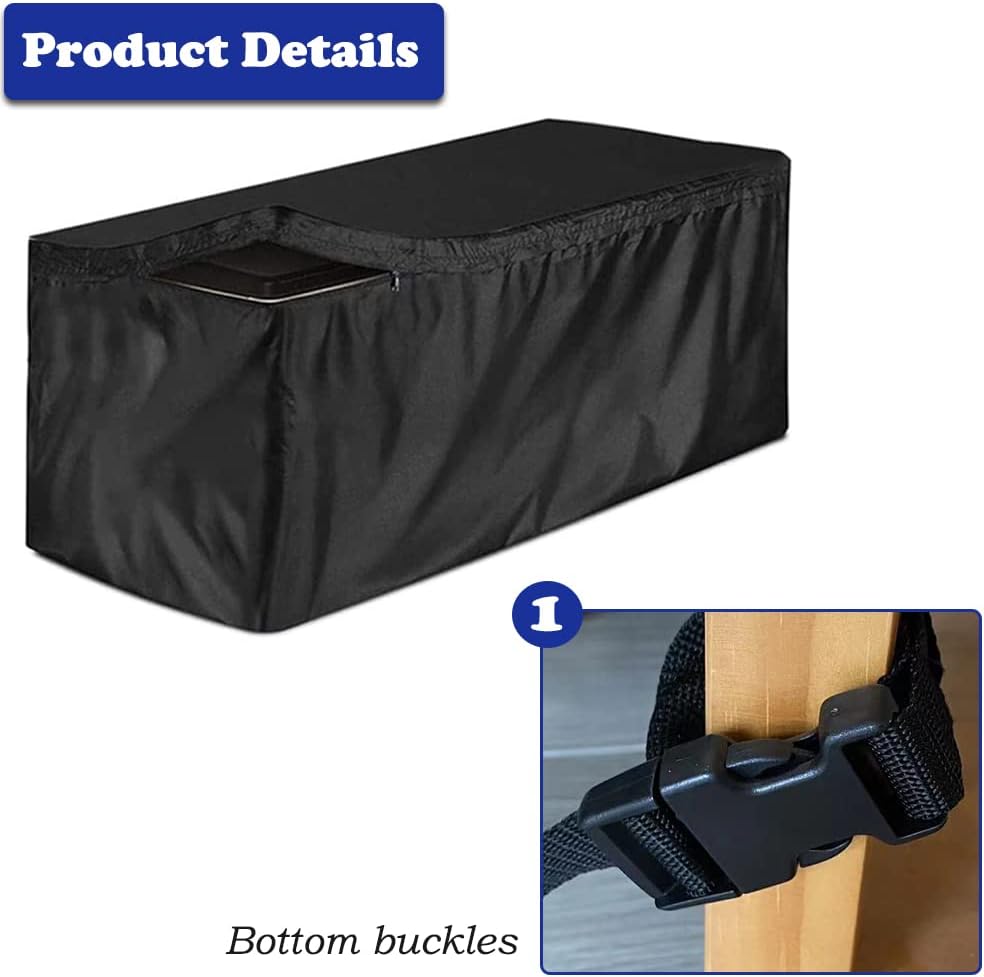 Deck Box Cover Heavy Duty Waterproof Outdoor Ottoman Bench Cover for Keter Large Deck Boxes Rectangular Storage Box Cover with Drawstring and Zipper (48x24x22in)