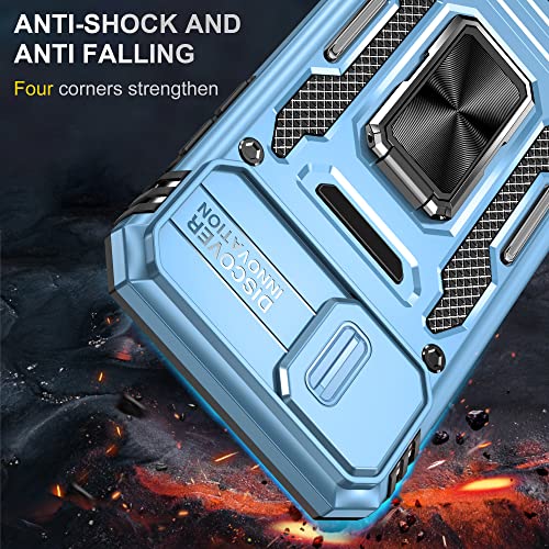 Image of Slide Camera Cover with Ring Holder Mobile Phone Case Cover for iPhone SE 2020 (Blue)