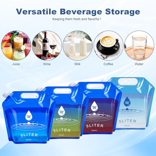 Water Container Bags, 4 Packs BPA Free No-Leak Foldable Plastic 1.3 Gallon Water Container Bag for Camping Hiking Backpack Emergency Storage Jug - Image 3