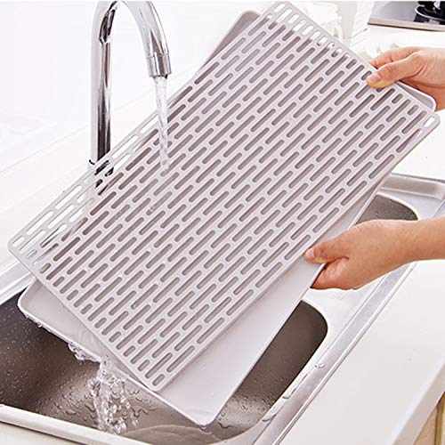 Dish Drying Rack with Drain Board Plastic Dish Drying Mat for Kitchen Sink Counter