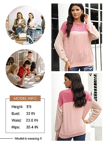 Image of Dokotoo Womens Tops Fashion 2026 Color Block Long Sleeve Shirts for Women Crewneck Knitted Casual Loose Blouses