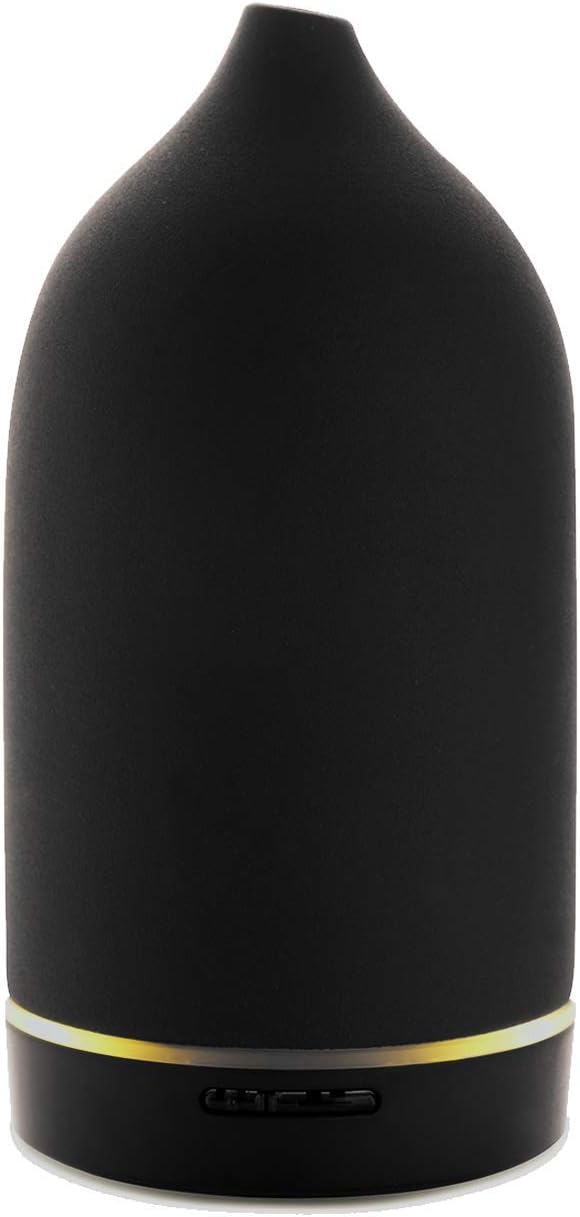 CASA Handcrafted Ultrasonic Fragrance Essential Oil Diffuser for Aromatherapy, Ceramic Cover, Black Stone 100ml Capacity