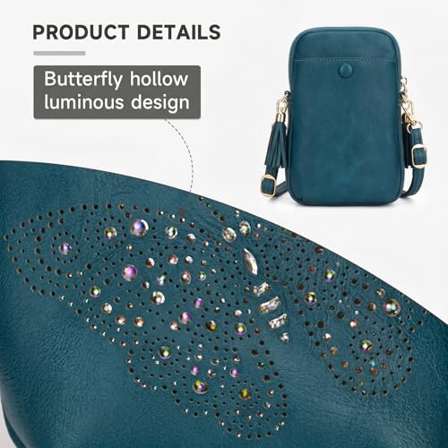 Image of KITEVIUN Small Crossbody Bags for Women, Lightweight Mini Cute Cell Phone Purse for Women with Tassel Shining Butterfly