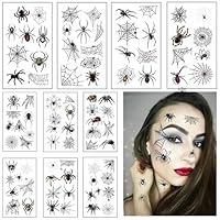 10 Halloween Accessories Spider Tattoo,Halloween Tattoos for Adults Kids Women Witch Makeup Temporary Tattoo,Halloween Make Up Spooky Horror Fancy Dress Halloween Costume Suppies Face Tattoos Stickers
