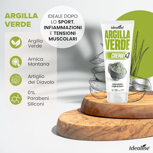 Idealine Argilla Verde Ventilata Antinfiammatoria 100Ml, Crema Massaggio, Arnica E Artiglio Del Diavolo Per Tensioni Muscolari, Affaticamento E Mobilità Articolare, Argilla Verde Pronta All'uso - 2