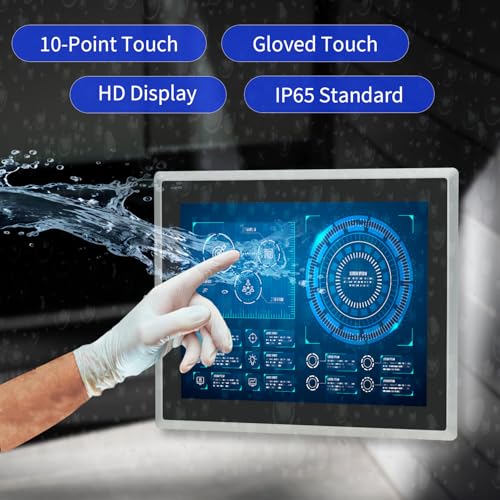 Image of 10.4 inch Industrial Embedded Touchscreen Monitor, Capacitive Multi-Touch Screen Industrial Front IP65 Monitor Built-in Speakers, HD-MI in, USB, VGA, 4:3 1024x768 Display