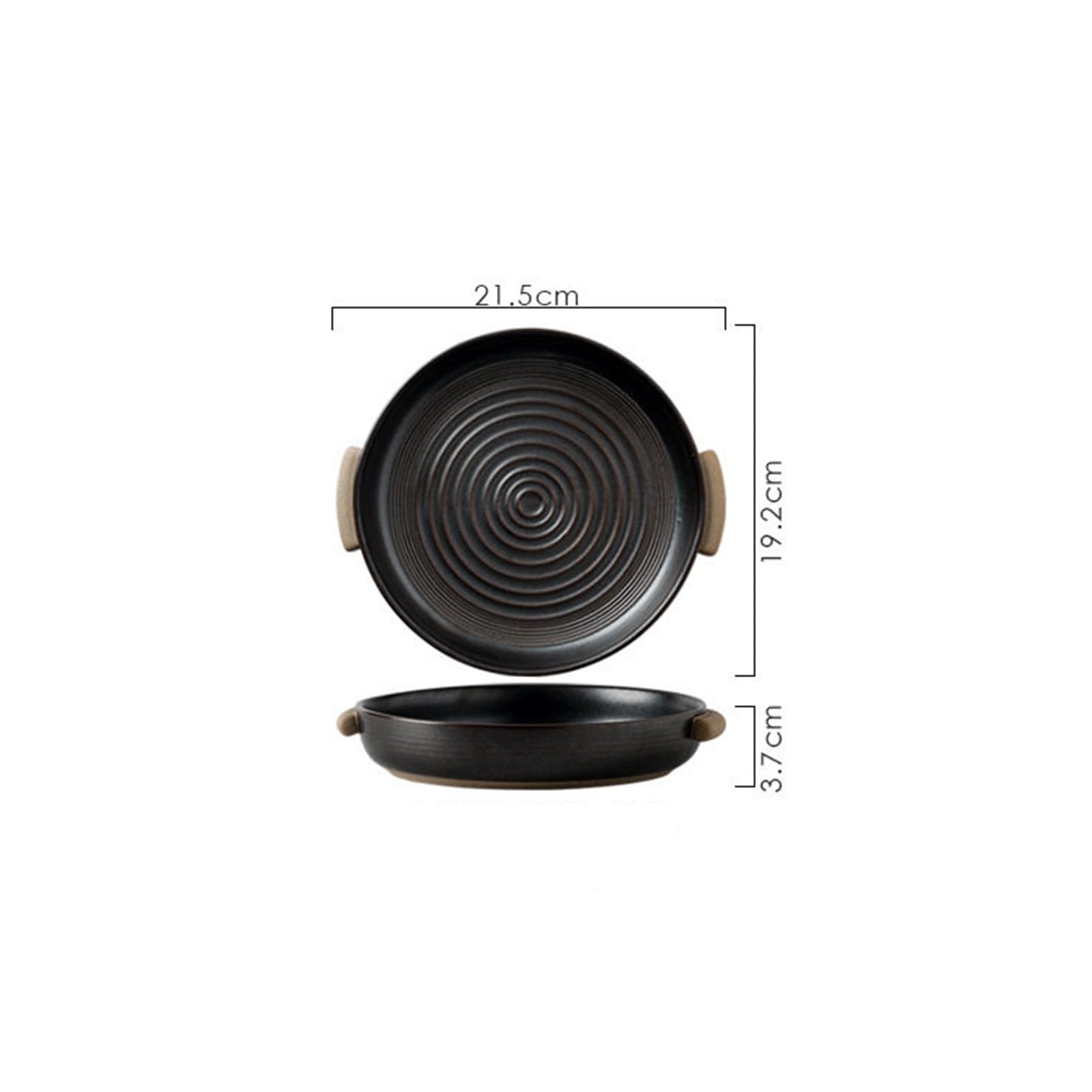 plato gratinado Fuente for hornear de cerámica roscada con asas(Negro,Medio)
