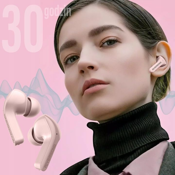 Meletup view of RIVERSONG AirFly M2 earbuds and charging case, showing individual components.