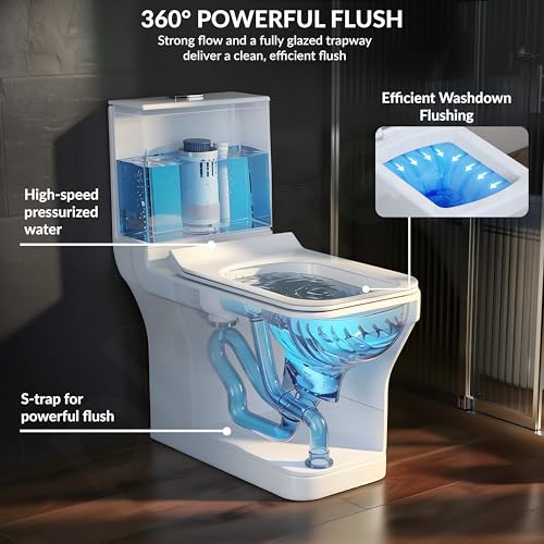 Image of Plantex Platinum Ceramic Commode Toilet /S Trap One Piece Western Toilet /Rim Washdown Flush Commode with Soft Close Toilet Seat Cover (White)