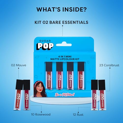 Image of SUGAR POP 4 in 1 Mini Matte Lipcolour Kit | Vitamin E | Smudgeproof | Long-lasting Wear | 4 N x 1.1 ml - 02 Bare Essentials