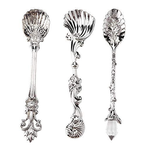 Vintage Coffee Spoons Set of 3, 4.3 Inch Dessert Spoon Ice Cream Spoon Tea Spoons Tableware Mini Serving Spoons for Stirring Cofee
