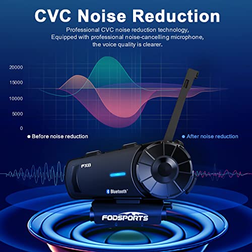 Fodsports Fx8 Motorcycle Bluetooth Intercom With Noise Cancellation,Helmet Bluetooth Headset With Fm,Up To 8 Riders Helmet Intercom,Helmet Headset Communication System For Atv/Dirt Bike/Off Road/2Pcs #TOP5