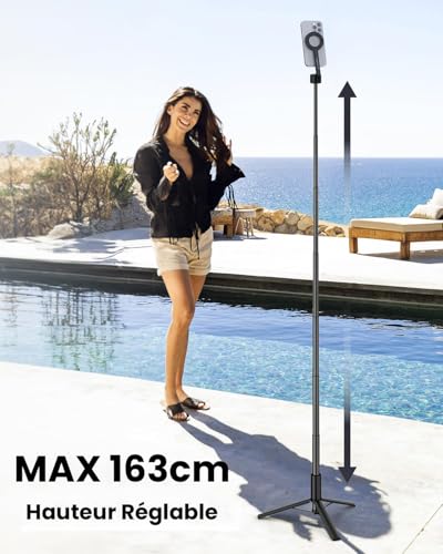 Trépied smartphone 163cm KraftGeek avec télécommande Bluetooth noire