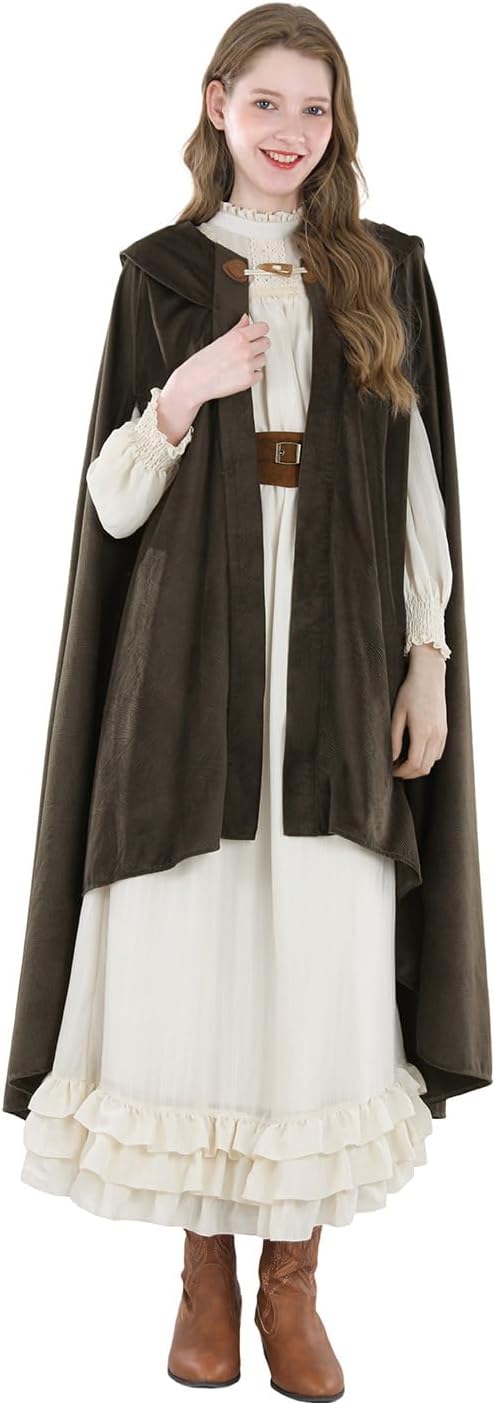 Nuoqi Renaissance Cloak Women Medieval Cape Long Ren Faire Halloween Witch Cloak