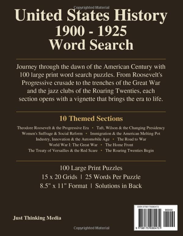United States History 1900-1925 Word Search: 100 Large Print Puzzles Covering the Presidents, Reformers, Doughboys, and Jazz Age of the American Century image 3