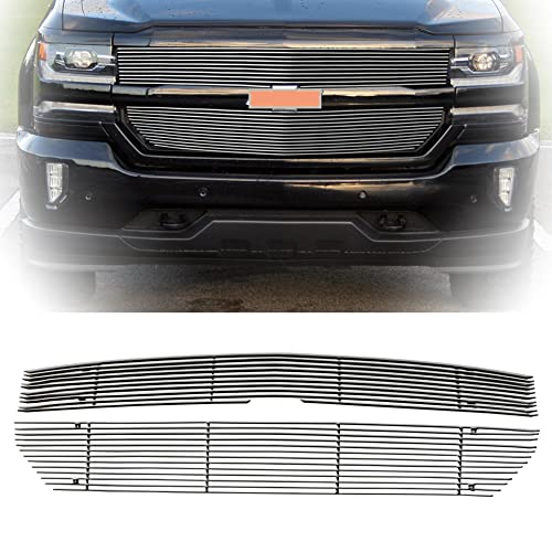 Front Grill Polished Billet Grille Insert Combo Compatible with 2016-2018
