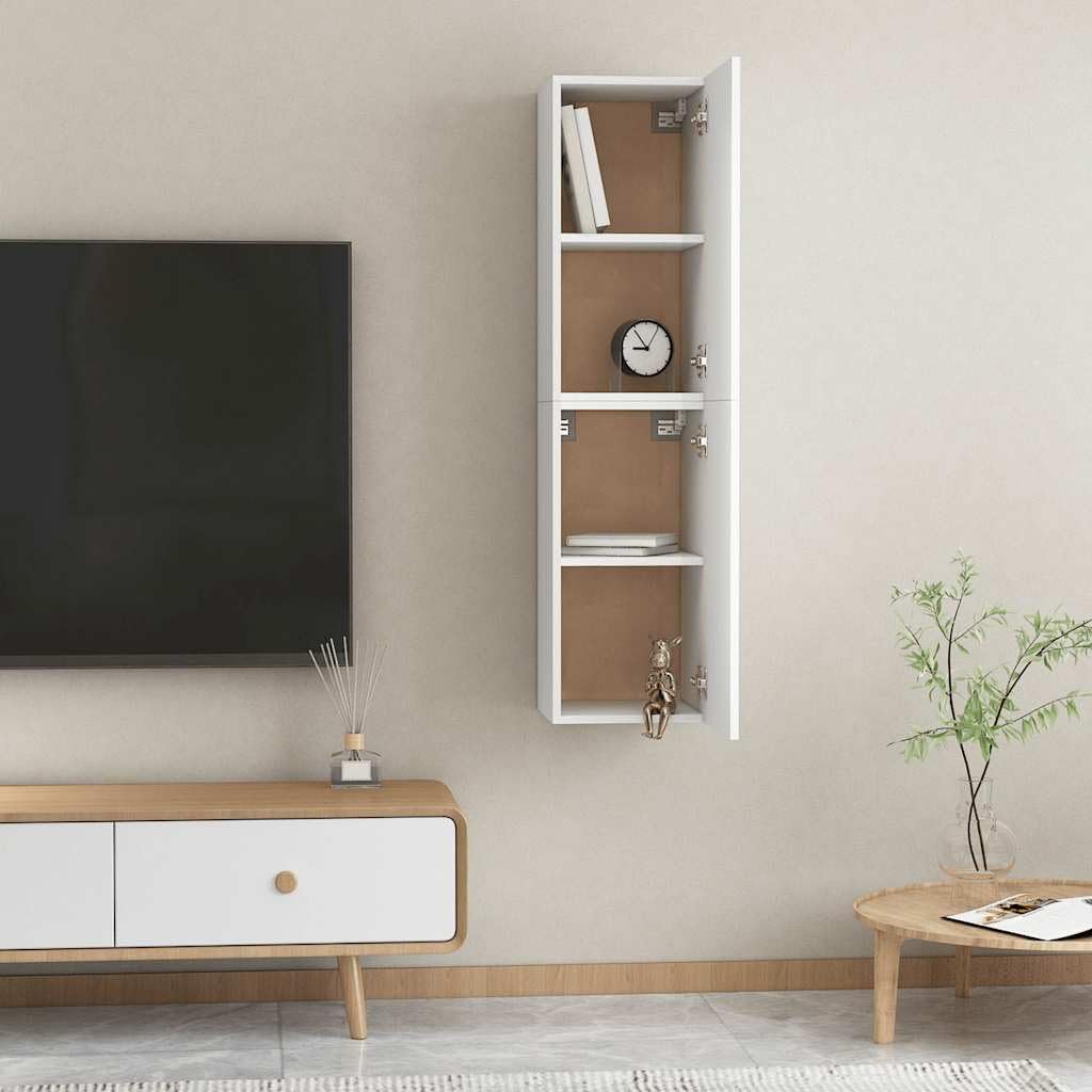 Mobile per TV, 2 pezzi, bianco, 30,5 x 30 x 60 cm, in legno | da appendere, 2 ripiani per armadio, pulizia con panno umido, ideale per libri e DVD