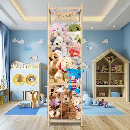 16.5 * 16.5 * 54 In Large Stuffed Animal Storage Corner Organizer, Wood Stuffed Animal Zoo, Capable of Holding Up to 300 Stuffed Animal– Ideal for Birthday Gift