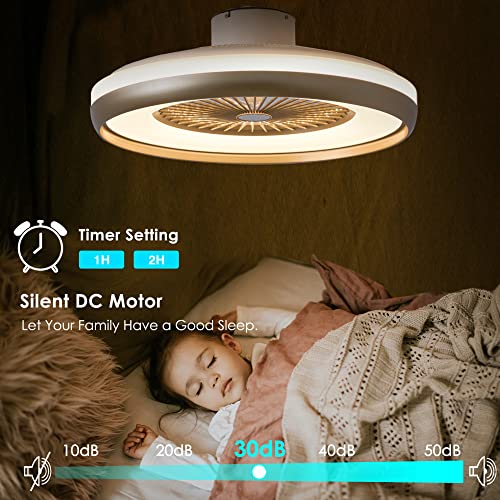 Humhold 24" Bladeless Ceiling Fan With Lights Gold, Flush Mount Ceiling Fan Led 3-Dimmable Light Remote & App Control, 6-Speed Reversible Dc Motor, Timer, Low Profile For Bedroom, Living Room #TOP3