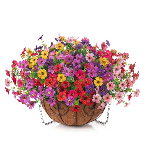 image for HyeFlora Artificial Fake Hanging Plants Flowers with Basket Outdoor De
