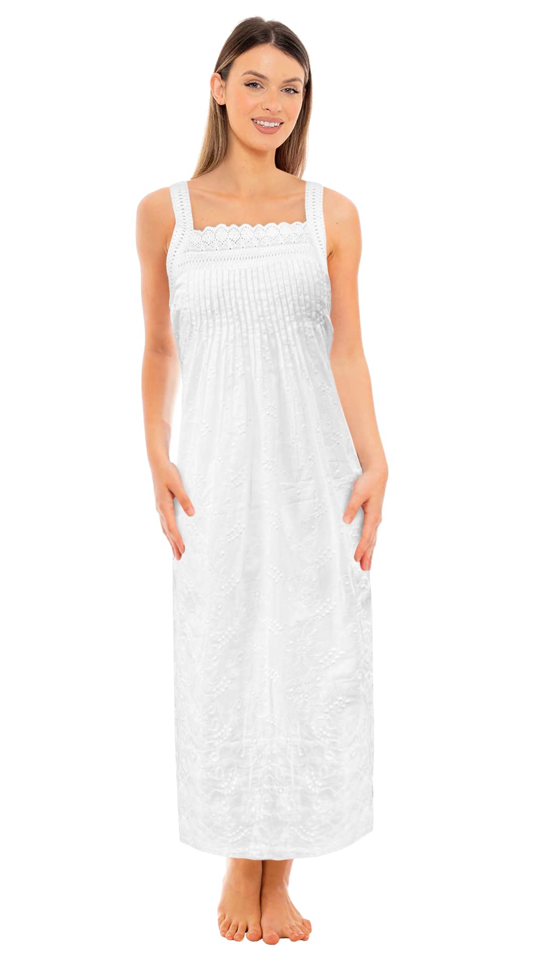 i-Smalls Women's Embroidered Nightdress 100% Cotton Crochet Straps Victorian Style Nightie Chemise (3XL) White