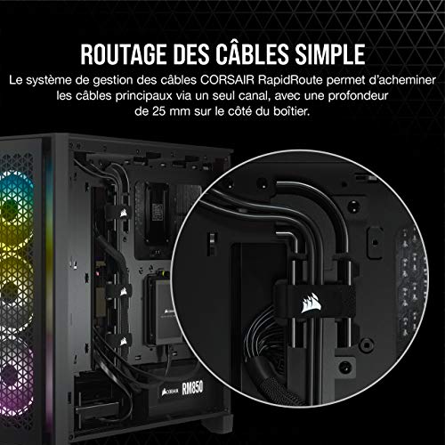 CORSAIR 4000D AIRFLOW Boîtier ATX Mid-Tower en Verre Trempé – Débit d'Air Élevé – Système de Destion des Câbles – Intérieur Spacieux – Deux Ventilateurs de 120 mm Inclus – Noir
