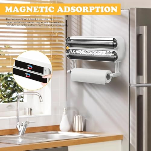Image of DOCAT Foil Paper Cutter and Holder, 3 in 1 Magnetic Aluminum Foil and Plastic Wrap Organizer with Paper Towel Holder, Compatible with Cling Film, Tin Foil and Wax Paper (Black)