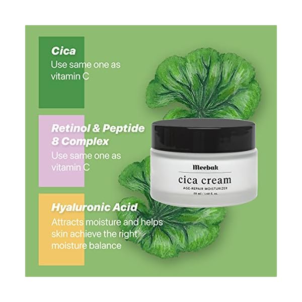 Cica-Face-Moisturizer-for-Women-Anti-Aging-Anti-Wrinkles-Natural-Korean-Cica-Cream-17-oz Meebak Cica Cream | Korean Face Moisturizer for Sensitive Skin, Anti-Aging Night Cream with Retinol, Peptides, Hyaluronic Acid | Calming & Repairing Skin | 50ml, 1.7 fl oz