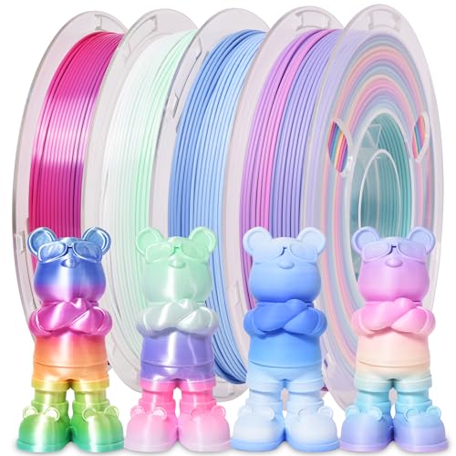 RAMBERY 3D Printer Filament Bundle 500g x 4 Spools, Silk & Matte Rainbow PLA Filament, Multicolore Fast Color Change 1.75 mm 3D Printing Filament