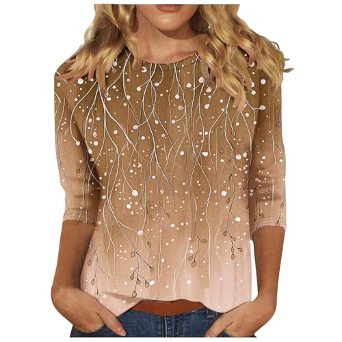 Image of 3 /4 Sleeve Tshirts Shirts for Women Vintage Flowers T Shirt Crew Neck Going Out Tops Elbow Length Sleeve Tops