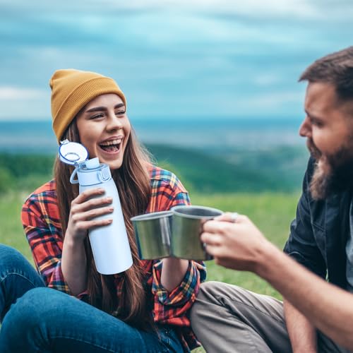 Image of Insulated Water Bottle 18 oz with Dustproof Lid, Carry Handle & Tea Infuser, BPA-Free & Leakproof, Stainless Steel Water Bottles Ideal for Fitness, Hiking, Office & Outdoor Use (Light Blue)