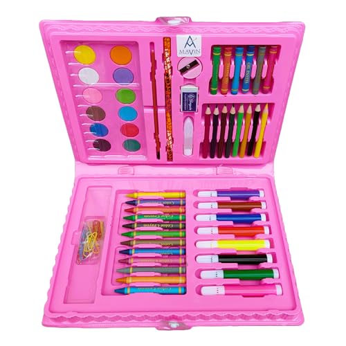 Image of NETIGEMS 68 Pc Colours Set For Kids | All in 1 Colors Box For Boys And Girls | Drawing kit for kids || Color - Pink ||
