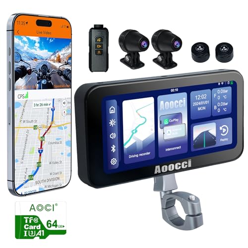 Aoocci C6 PRO Motorcycle Dash Cam Front and Rear, Motorcycle CarPlay, 1080P Dual Dash Motorbike Camera with Apple CarPlay and Android Auto, GPS & Emergency Lock, 140° Wide Angle, IP67 Waterproof