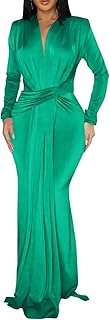 Women's Elegant Long Sleeve Deep V Neck Bodycon Party Evening Gown Maxi Dress