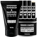 RUGGED & DAPPER Age + Damage Defense Facial Moisturizer, Age Defense Face Cream and Moisture Fix Lip Balm Bundle