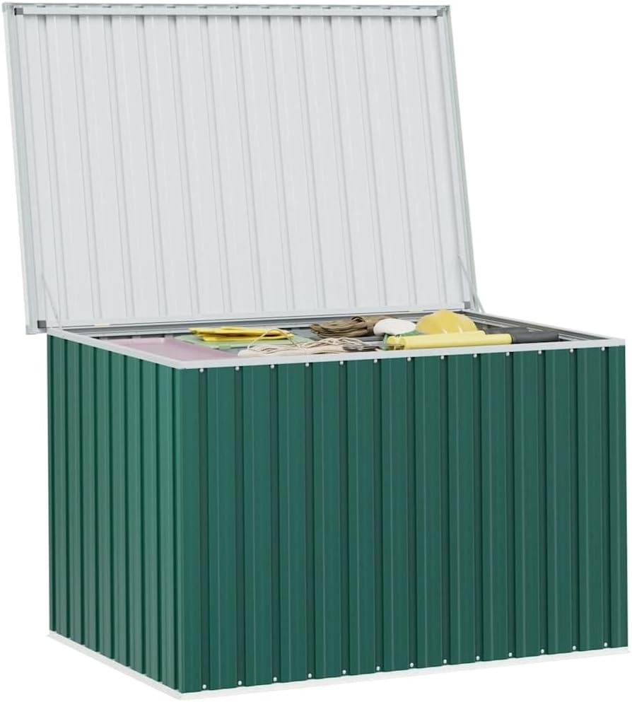 Green Galvanized Steel Outdoor Storage Box, 58.7 x 39.0 x 36.6 in, Deck Box for Patio Cushions, Garden Tools, Outdoor Organization