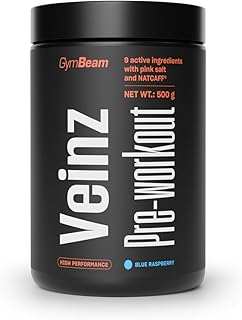 GymBeam Veinz Pre-Workout - Con Citrullina, Arginina, Caffeina NATCAFF®, Beta-Alanina e Vitamine, Gusto Fruttato, Vegano per Pump e Energia (500 g, Lampone blu)