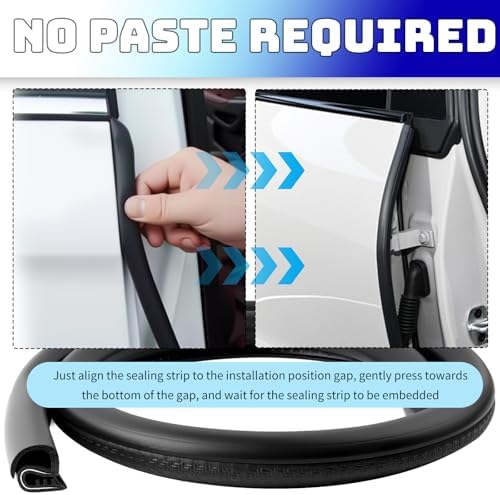 2PCS 2.62Ft Car B Pillar Sealing Strip,Adjustable Automotive Weather Stripping Door Seal with U-Shaped Steel Strip & Open-Ended Design,Thickened Rubber Car Door Seal Strips - 5