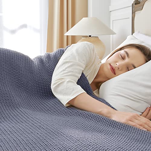 Guohaoi Knitted Weighted Blanket for Adults (Light Grey 60"x80" 25lbs) No Beads Cooling Throw Blanket for Hot Sleepers, Home Decor Breathable Chunky Knit Heavy Blanket Use on Queen/King Size Bed