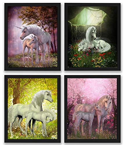 TheNameStore Unicorn Room Decor Art Prints 4 Pack | Set of Four Photos 8x10 Unframed | Great Gift for Unicorn Party Supplies or Unicorn Girls Birthday