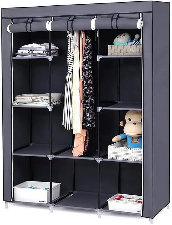Miniatura 4 de Organizadores y almacenamiento de armario, armarios portátiles para colgar ropa, armario de tela no tejida con funda y 10 estantes, armario