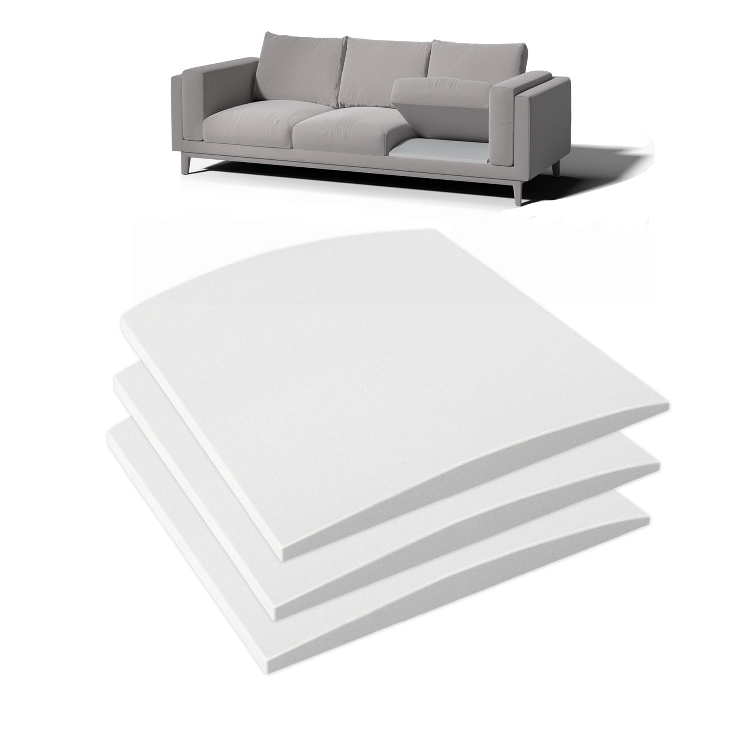 Couch Cushion Support for Sagging Seat, 20"x20"x2" 40D High Density Curved Foam Sofa Cushion Support, Under-Cushion Sag Repair,White Set of 3