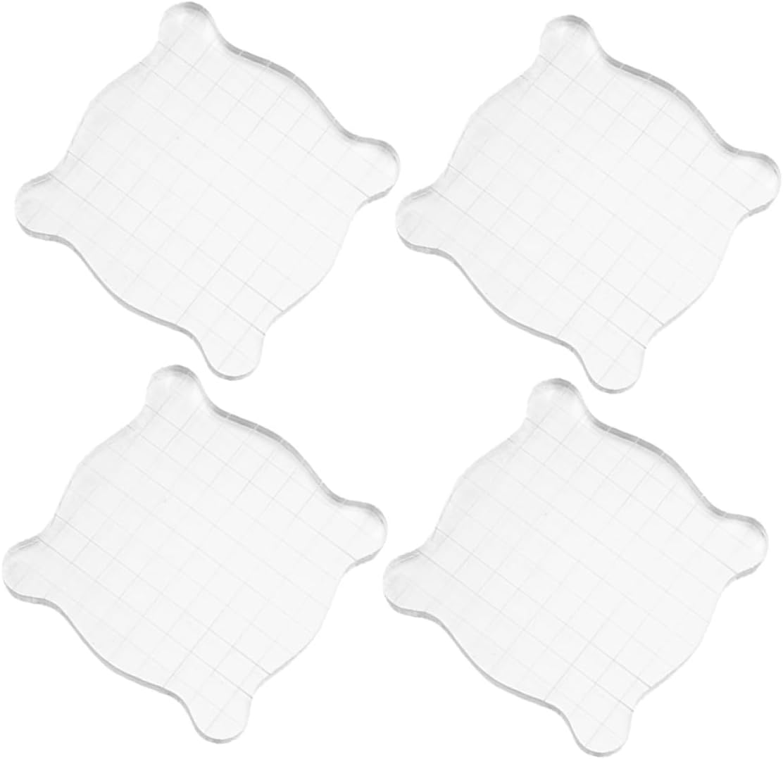 4pcs Acrylic Stamp Block with Grid Lines, Stamping Tool Set for Scrapbooking and Card Making Crafts, 7.5x7.5cm Blocks with Wavy Edge for DIY Crafting