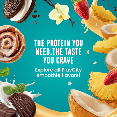 Image of FlavCity Banana Bread Protein Shake Powder, All in One Smoothie + Collagen Peptides, Reishi & Cordyceps - Focus, Skin, Hair & Joint Support - 100% Grass Fed Whey & Real Bananas, 20 Servings